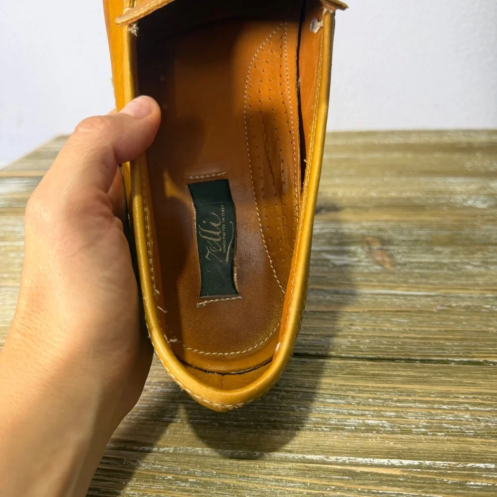 Zelli Handcrafted in Italy Tan Leather Loafers Mens 11 M Driver Moc Toe Shoes